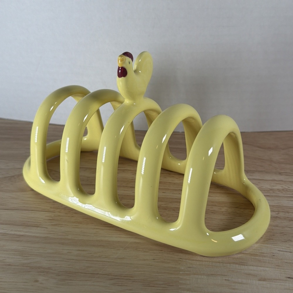 VTG Ceramic Toast Rack Chicken On Top Yellow Glazed Napkin Letter Holder